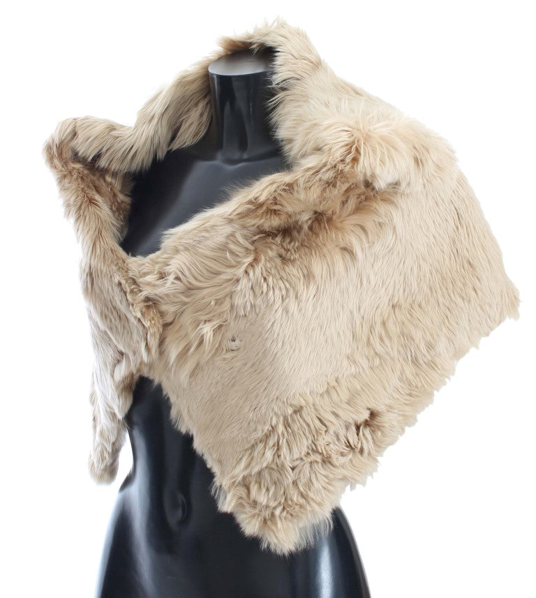 Dolce & Gabbana Elegant Alpaca Fur Shoulder Wrap in Beige - KALAJ