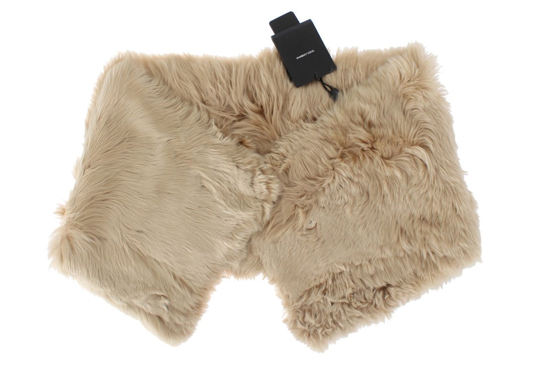 Dolce & Gabbana Elegant Alpaca Fur Shoulder Wrap in Beige - KALAJ