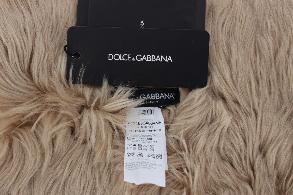 Dolce & Gabbana Elegant Alpaca Fur Shoulder Wrap in Beige - KALAJ