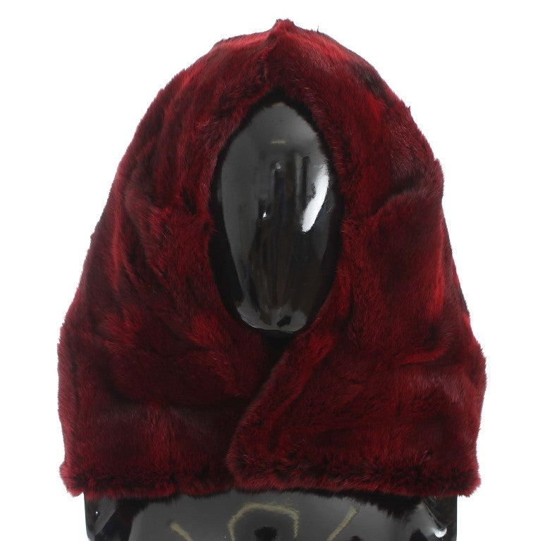 Dolce & Gabbana Luxurious Bordeaux Fur Hooded Scarf Wrap - KALAJ