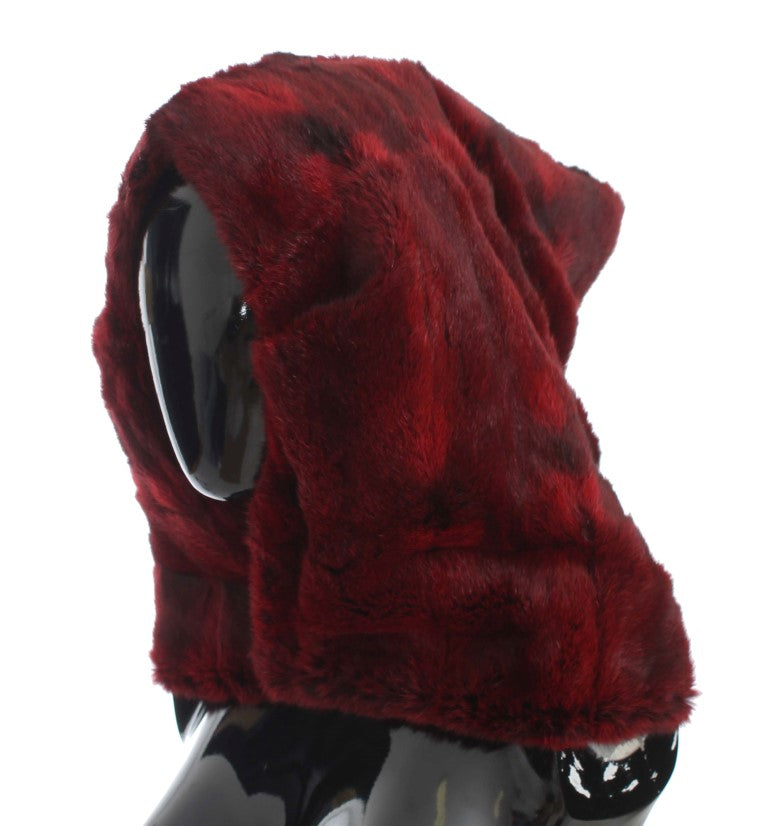 Dolce & Gabbana Luxurious Bordeaux Fur Hooded Scarf Wrap - KALAJ