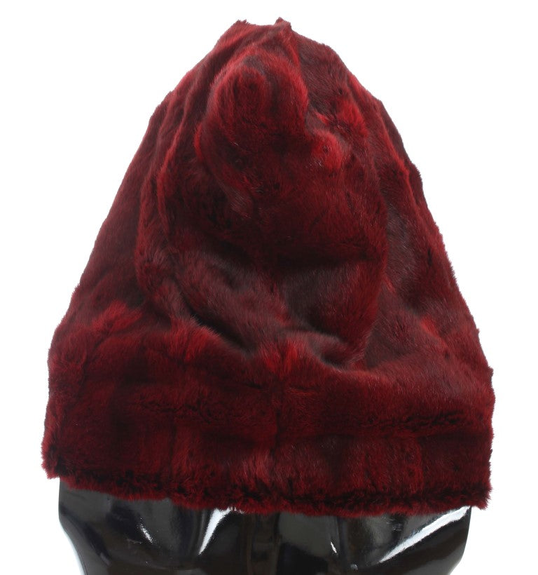 Dolce & Gabbana Luxurious Bordeaux Fur Hooded Scarf Wrap - KALAJ