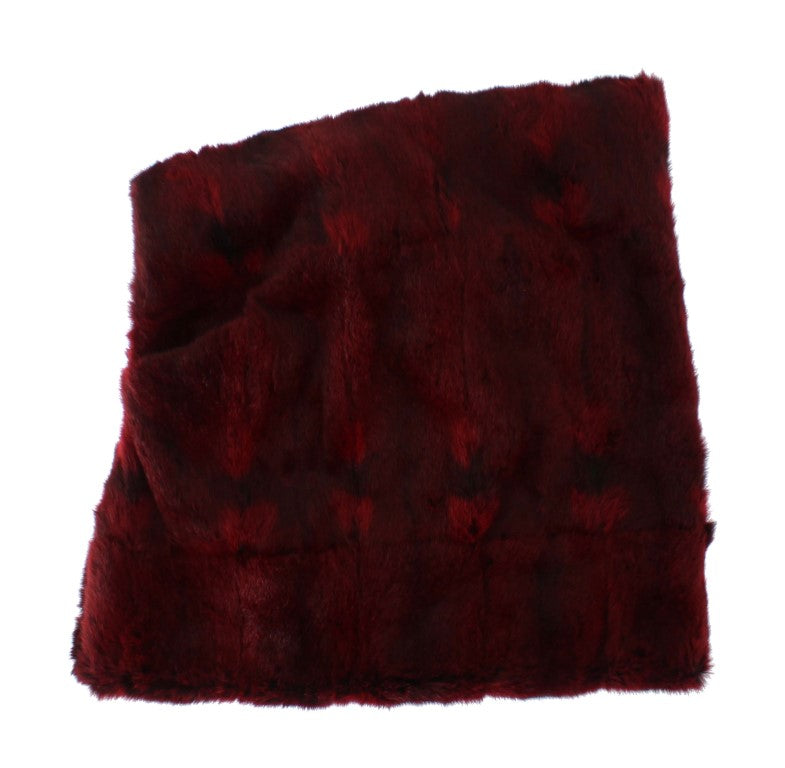 Dolce & Gabbana Luxurious Bordeaux Fur Hooded Scarf Wrap - KALAJ