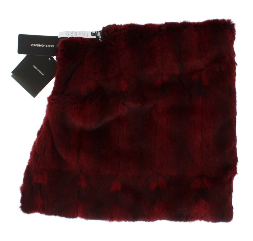 Dolce & Gabbana Luxurious Bordeaux Fur Hooded Scarf Wrap - KALAJ