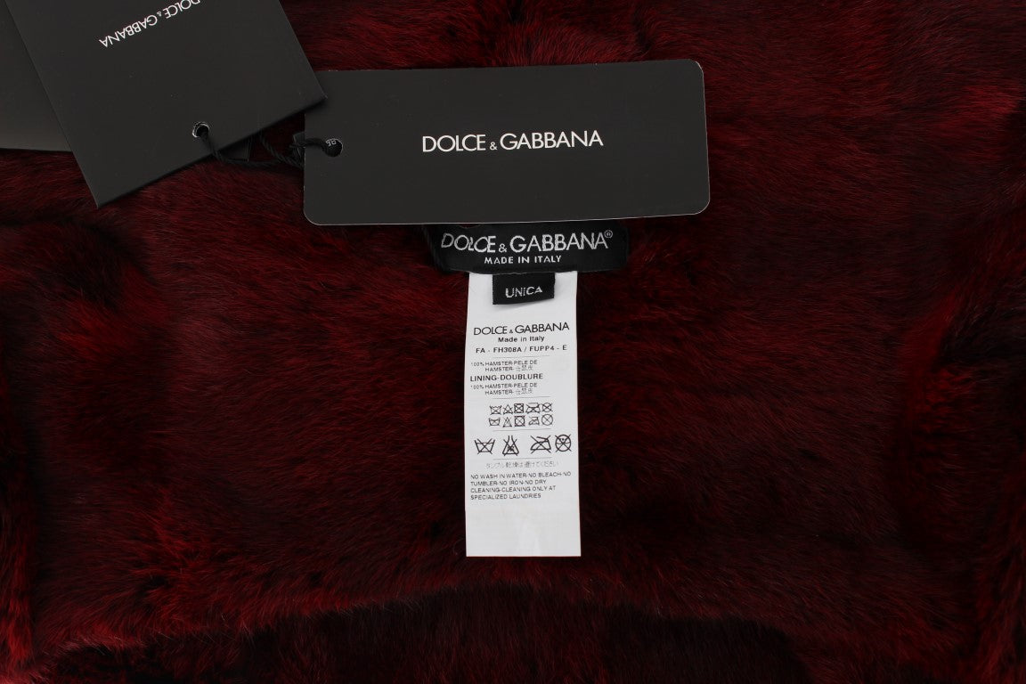 Dolce & Gabbana Luxurious Bordeaux Fur Hooded Scarf Wrap - KALAJ