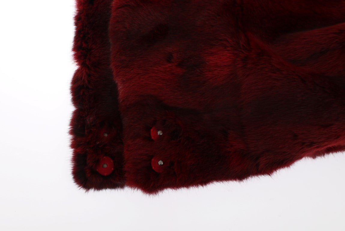 Dolce & Gabbana Luxurious Bordeaux Fur Hooded Scarf Wrap - KALAJ