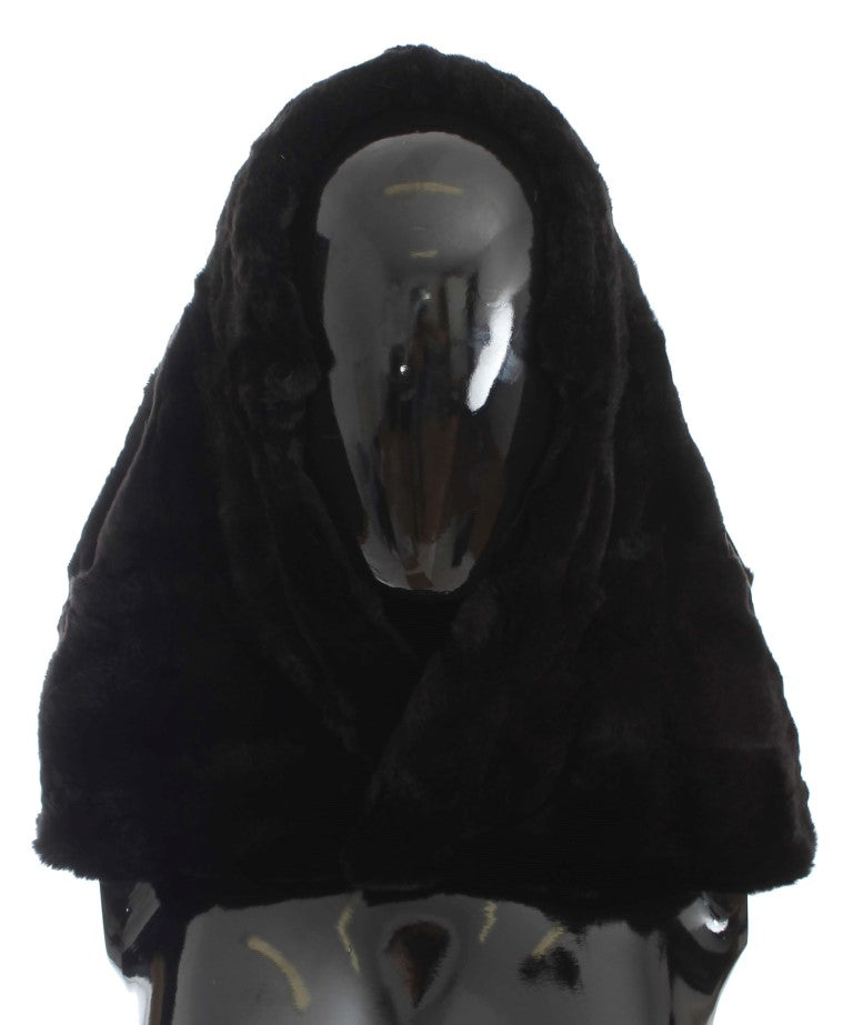 Dolce & Gabbana Chic Black Weasel Fur Hooded Scarf Wrap - KALAJ