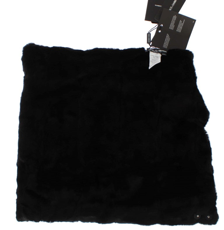 Dolce & Gabbana Chic Black Weasel Fur Hooded Scarf Wrap - KALAJ
