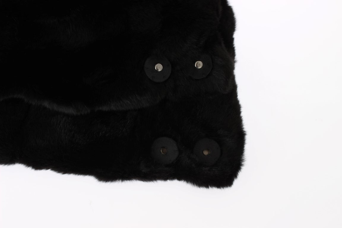 Dolce & Gabbana Chic Black Weasel Fur Hooded Scarf Wrap - KALAJ