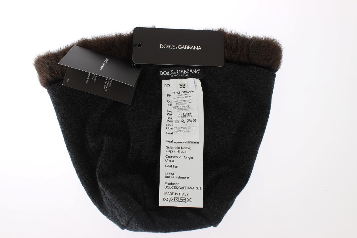 Dolce & Gabbana Luxurious Brown Weasel Fur Beanie - KALAJ