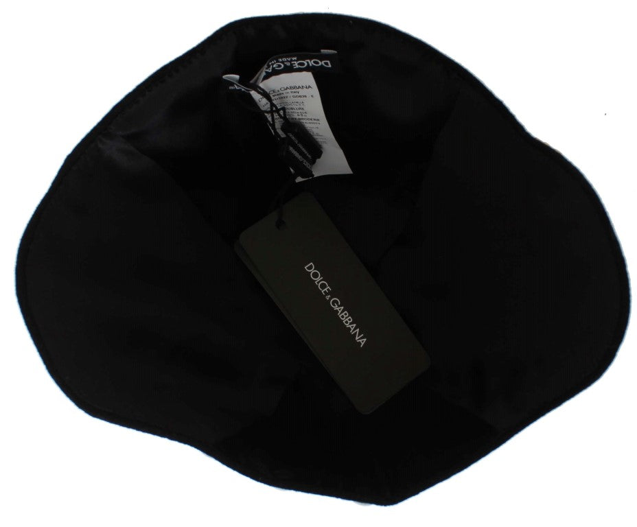 Dolce & Gabbana Elegant Black Floral Wool Cloche Hat - KALAJ