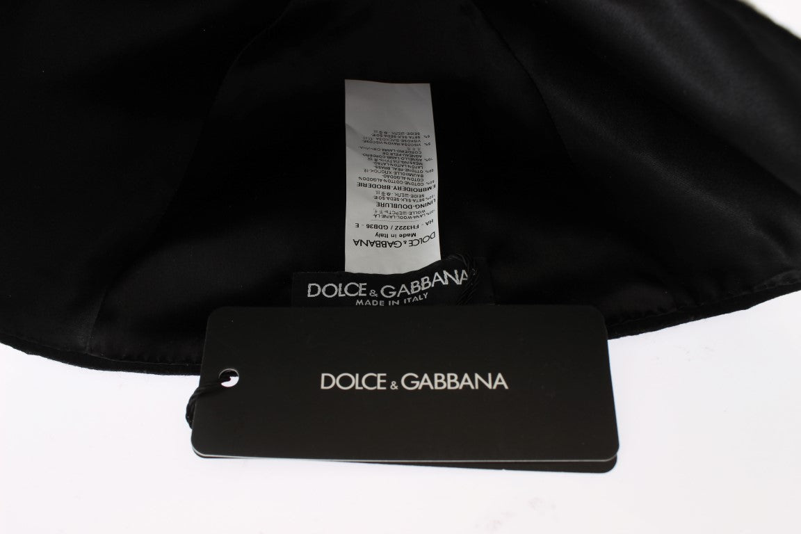 Dolce & Gabbana Elegant Black Floral Wool Cloche Hat - KALAJ