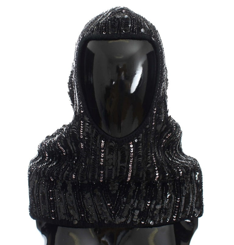 Dolce & Gabbana Elegant Black Sequined Hooded Scarf Wrap - KALAJ