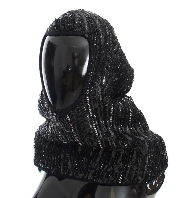 Dolce & Gabbana Elegant Black Sequined Hooded Scarf Wrap - KALAJ