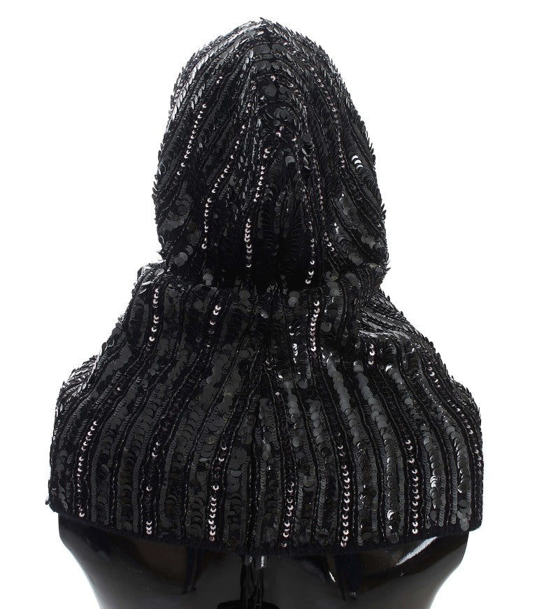 Dolce & Gabbana Elegant Black Sequined Hooded Scarf Wrap - KALAJ