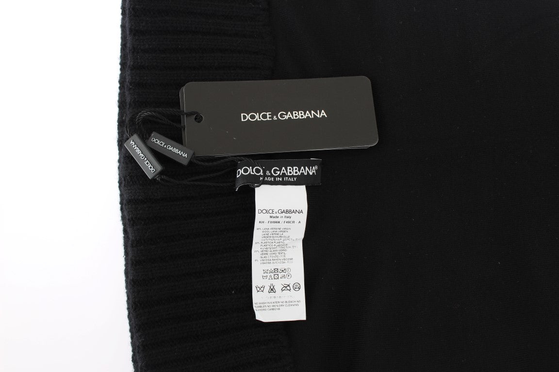 Dolce & Gabbana Elegant Black Sequined Hooded Scarf Wrap - KALAJ