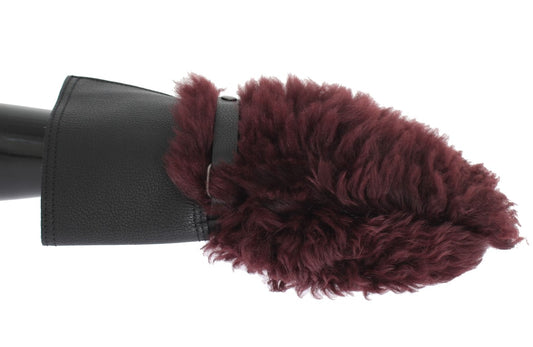 Dolce & Gabbana Elegant Black & Bordeaux Leather Gloves - KALAJ