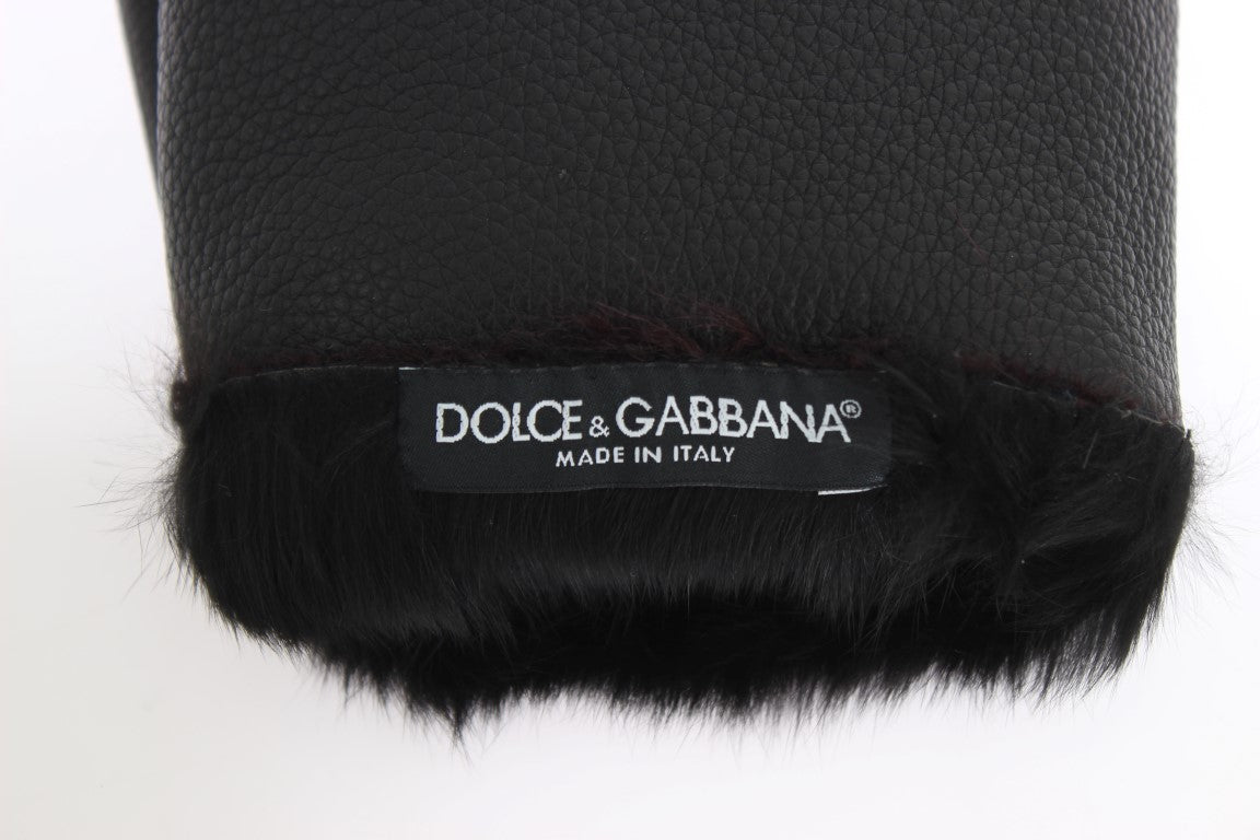 Dolce & Gabbana Elegant Black & Bordeaux Leather Gloves - KALAJ