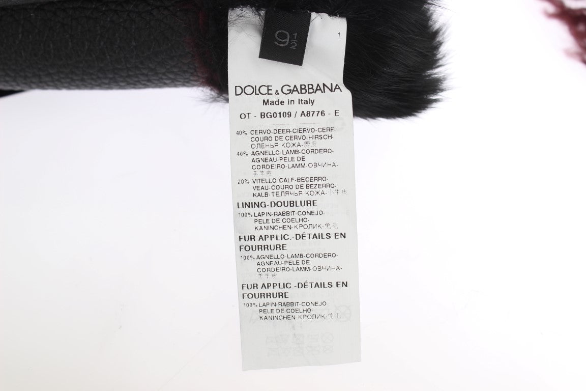 Dolce & Gabbana Elegant Black & Bordeaux Leather Gloves - KALAJ