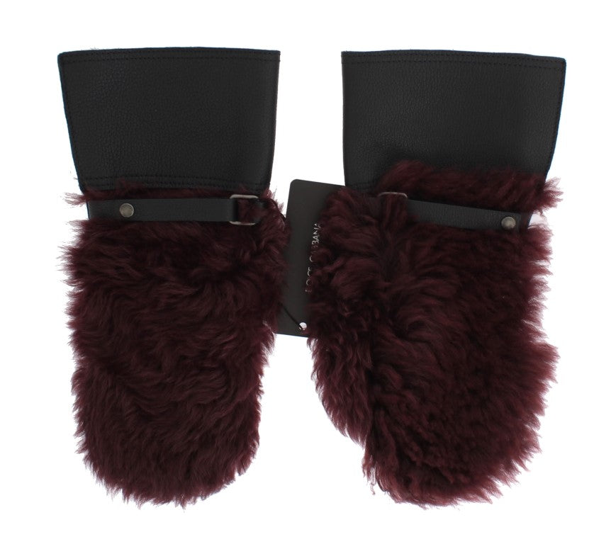 Dolce & Gabbana Elegant Black & Bordeaux Leather Gloves - KALAJ