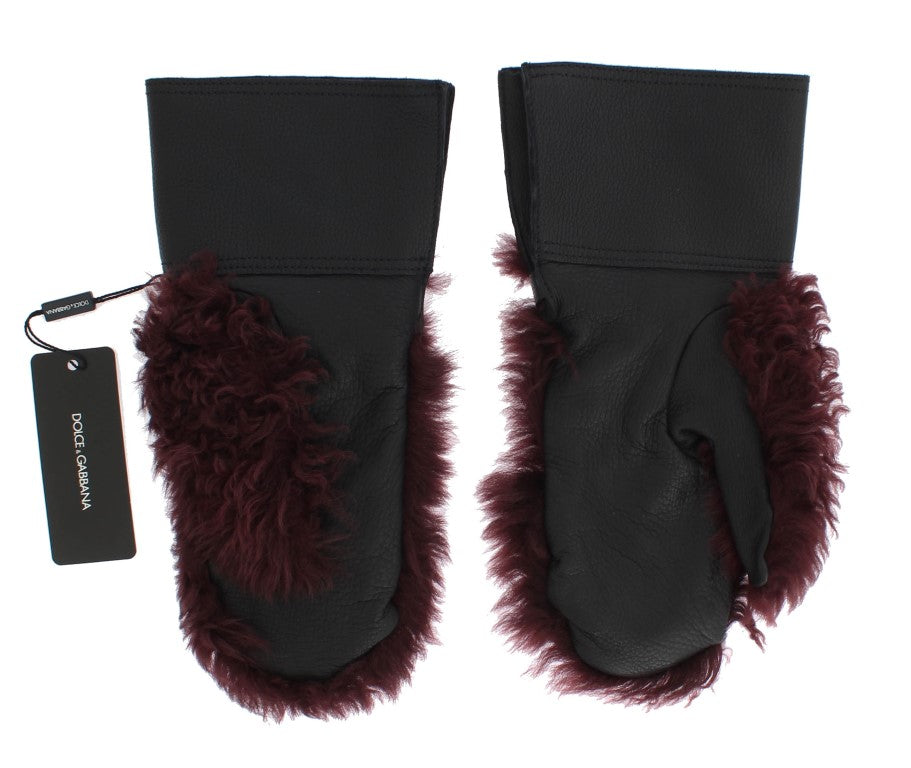 Dolce & Gabbana Elegant Black & Bordeaux Leather Gloves - KALAJ