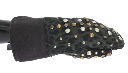 Dolce & Gabbana Elegant Studded Gray Wool Shearling Gloves - KALAJ