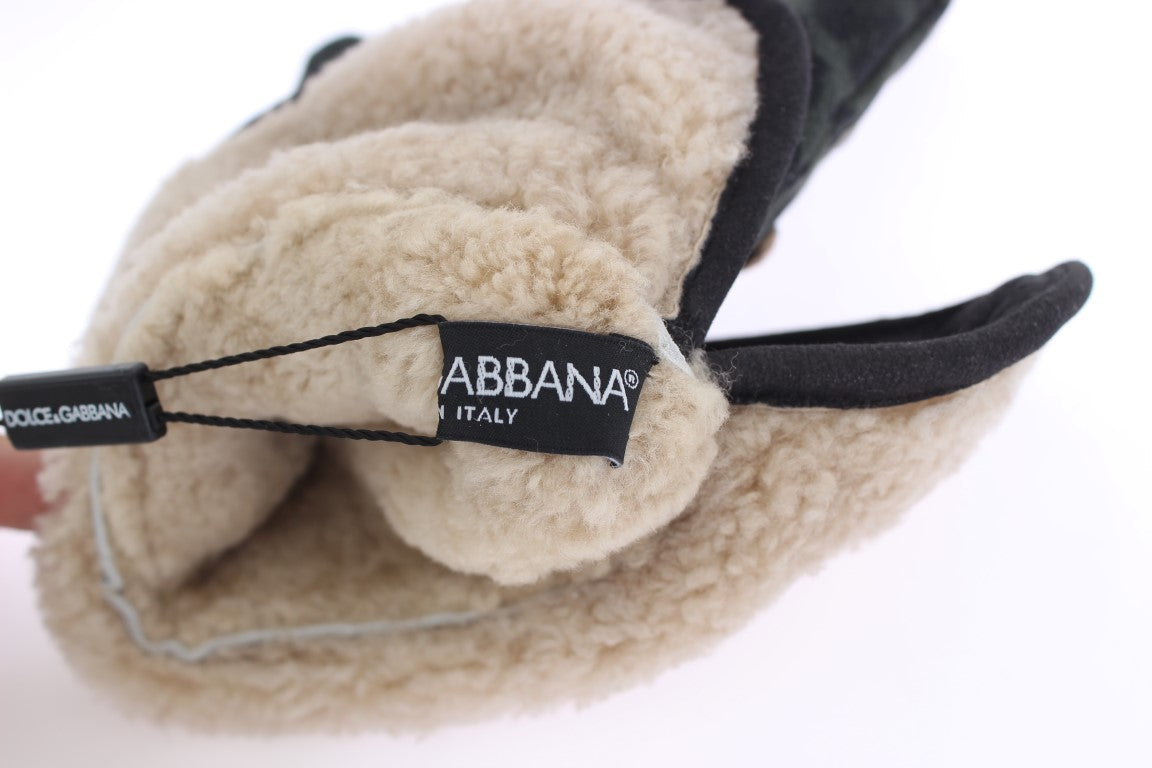 Dolce & Gabbana Elegant Studded Gray Wool Shearling Gloves - KALAJ