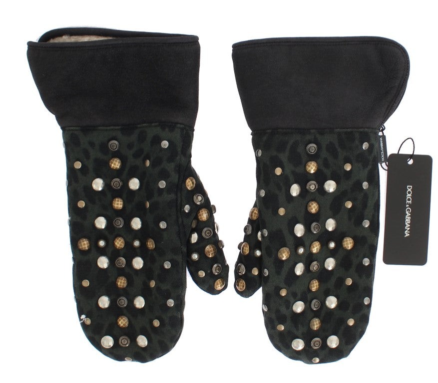 Dolce & Gabbana Elegant Studded Gray Wool Shearling Gloves - KALAJ