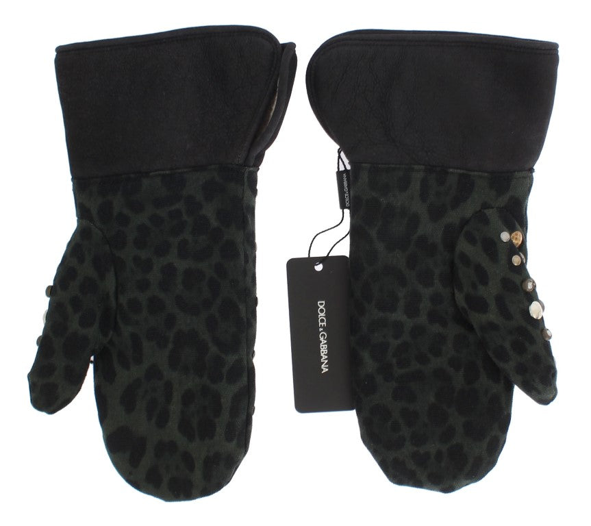 Dolce & Gabbana Elegant Studded Gray Wool Shearling Gloves - KALAJ