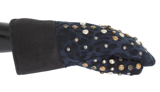 Dolce & Gabbana Chic Gray Wool & Shearling Gloves with Studded Details - KALAJ