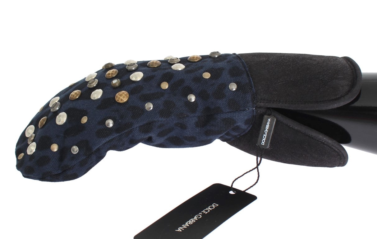 Dolce & Gabbana Chic Gray Wool & Shearling Gloves with Studded Details - KALAJ