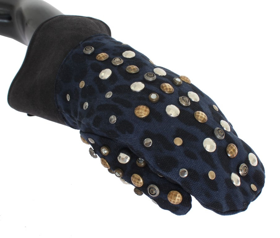 Dolce & Gabbana Chic Gray Wool & Shearling Gloves with Studded Details - KALAJ