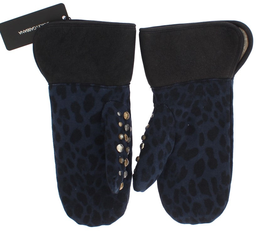 Dolce & Gabbana Chic Gray Wool & Shearling Gloves with Studded Details - KALAJ