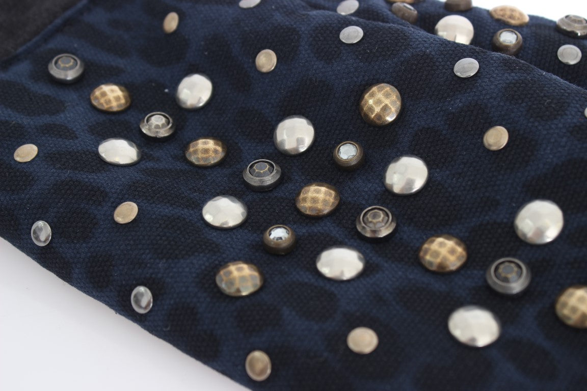 Dolce & Gabbana Chic Gray Wool & Shearling Gloves with Studded Details - KALAJ