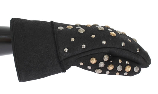 Dolce & Gabbana Elegant Studded Gray Wool Gloves - KALAJ