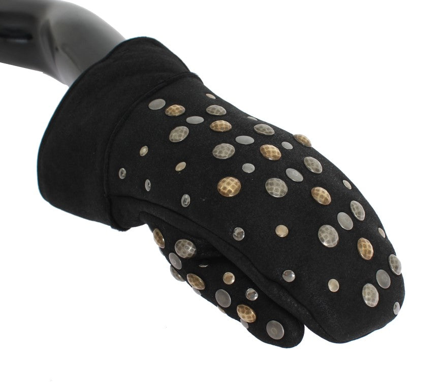 Dolce & Gabbana Elegant Studded Gray Wool Gloves - KALAJ