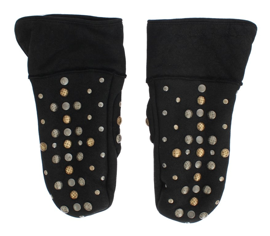 Dolce & Gabbana Elegant Studded Gray Wool Gloves - KALAJ