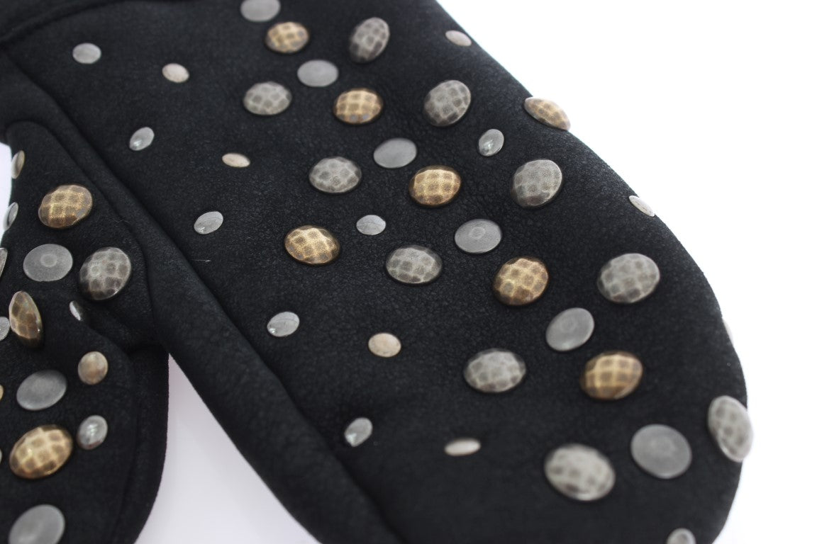 Dolce & Gabbana Elegant Studded Gray Wool Gloves - KALAJ