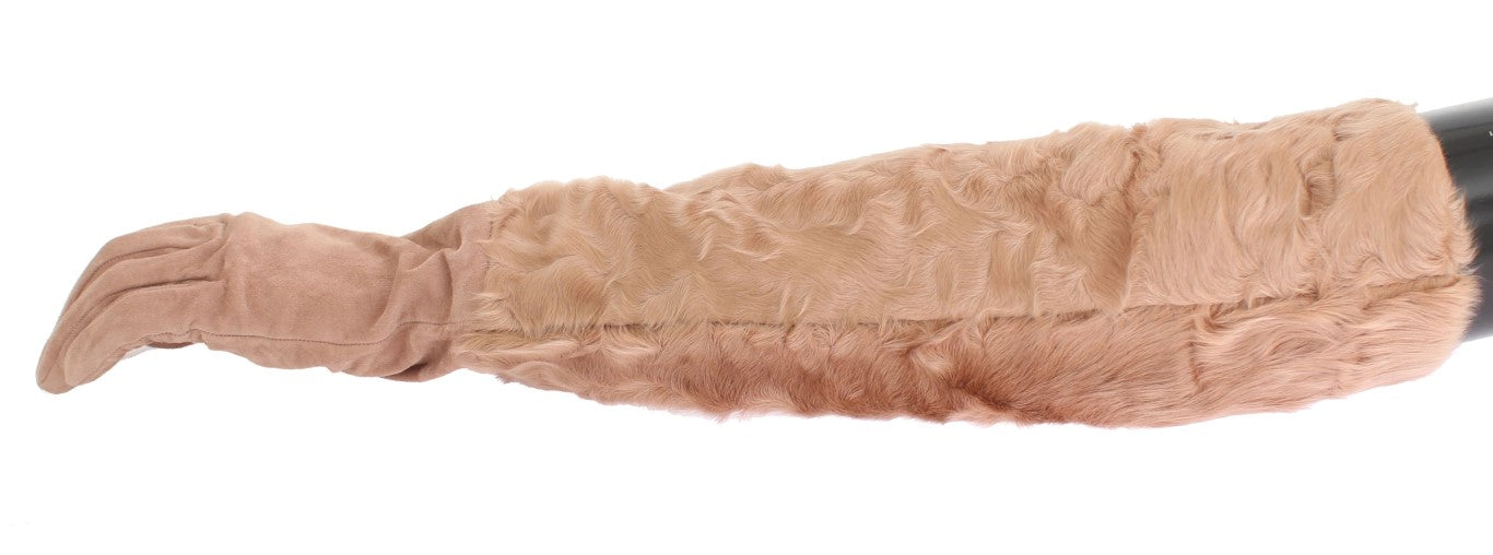 Dolce & Gabbana Elegant Beige Suede Elbow-Length Gloves - KALAJ