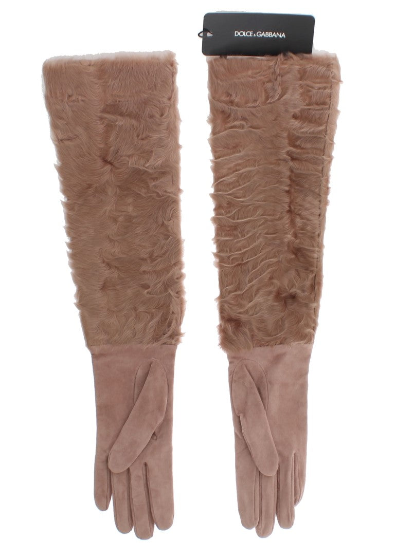 Dolce & Gabbana Elegant Beige Suede Elbow-Length Gloves - KALAJ