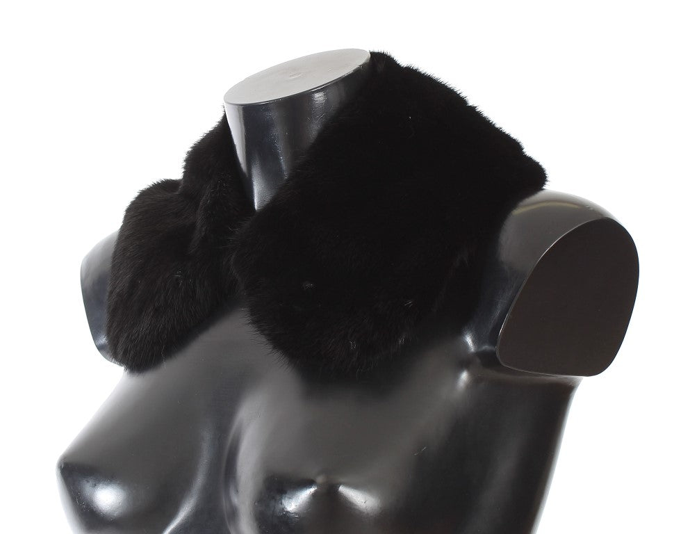 Dolce & Gabbana Elegant Black Mink Fur Shoulder Wrap Scarf - KALAJ