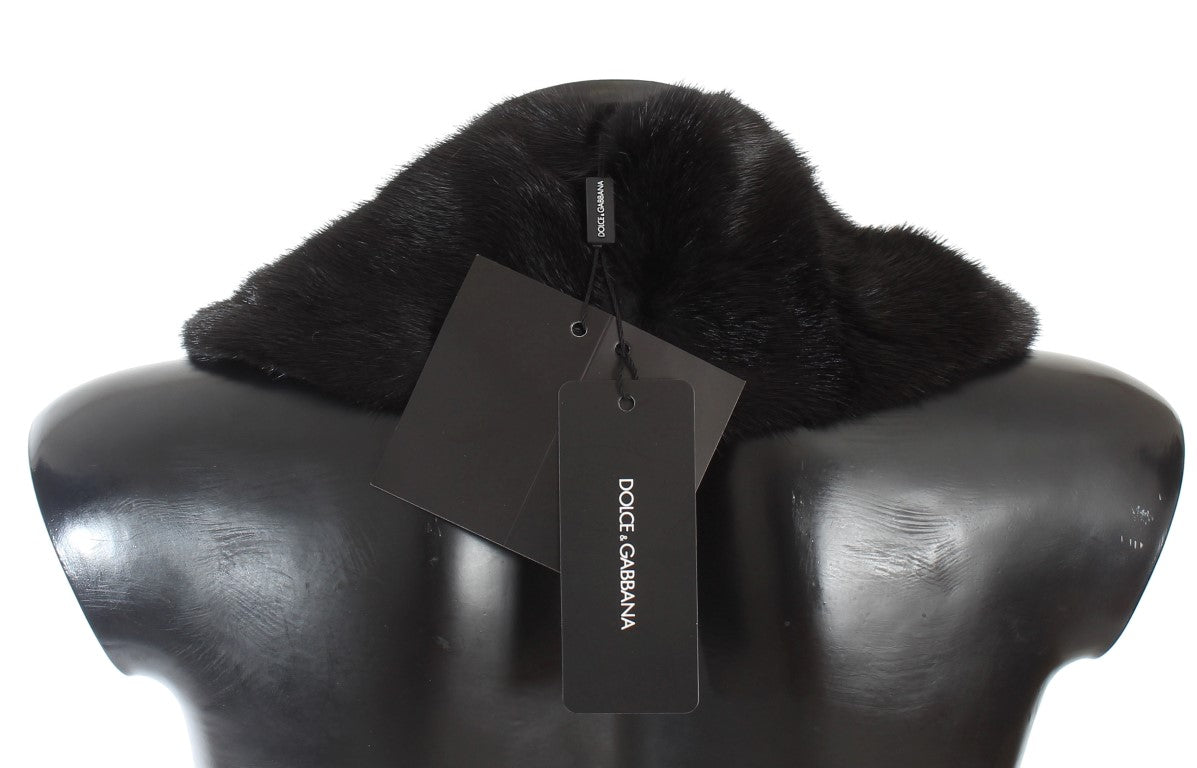 Dolce & Gabbana Elegant Black Mink Fur Shoulder Wrap Scarf - KALAJ