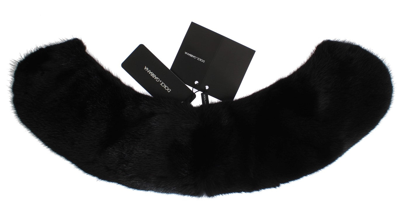 Dolce & Gabbana Elegant Black Mink Fur Shoulder Wrap Scarf - KALAJ