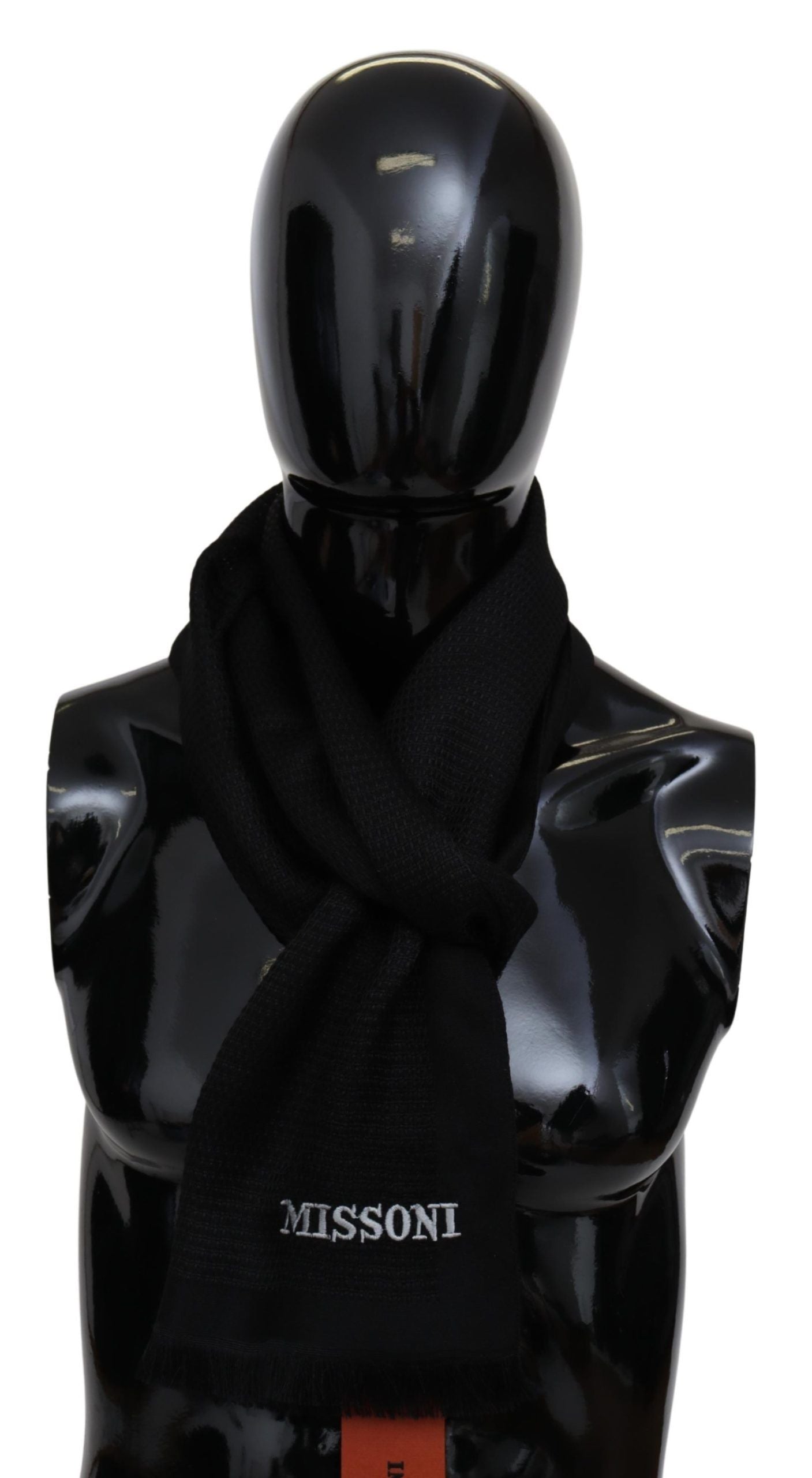 Missoni Black Wool Blend Unisex Neck Wrap Fringes Men's Scarf - KALAJ