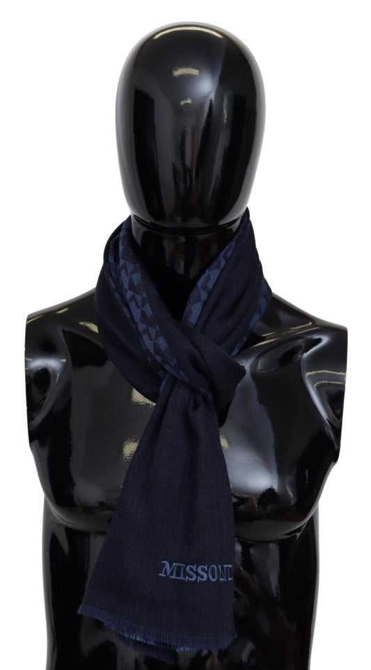 Missoni Navy Wool Knit Unisex Neck Wrap Fringe Shawl Men's Scarf - KALAJ