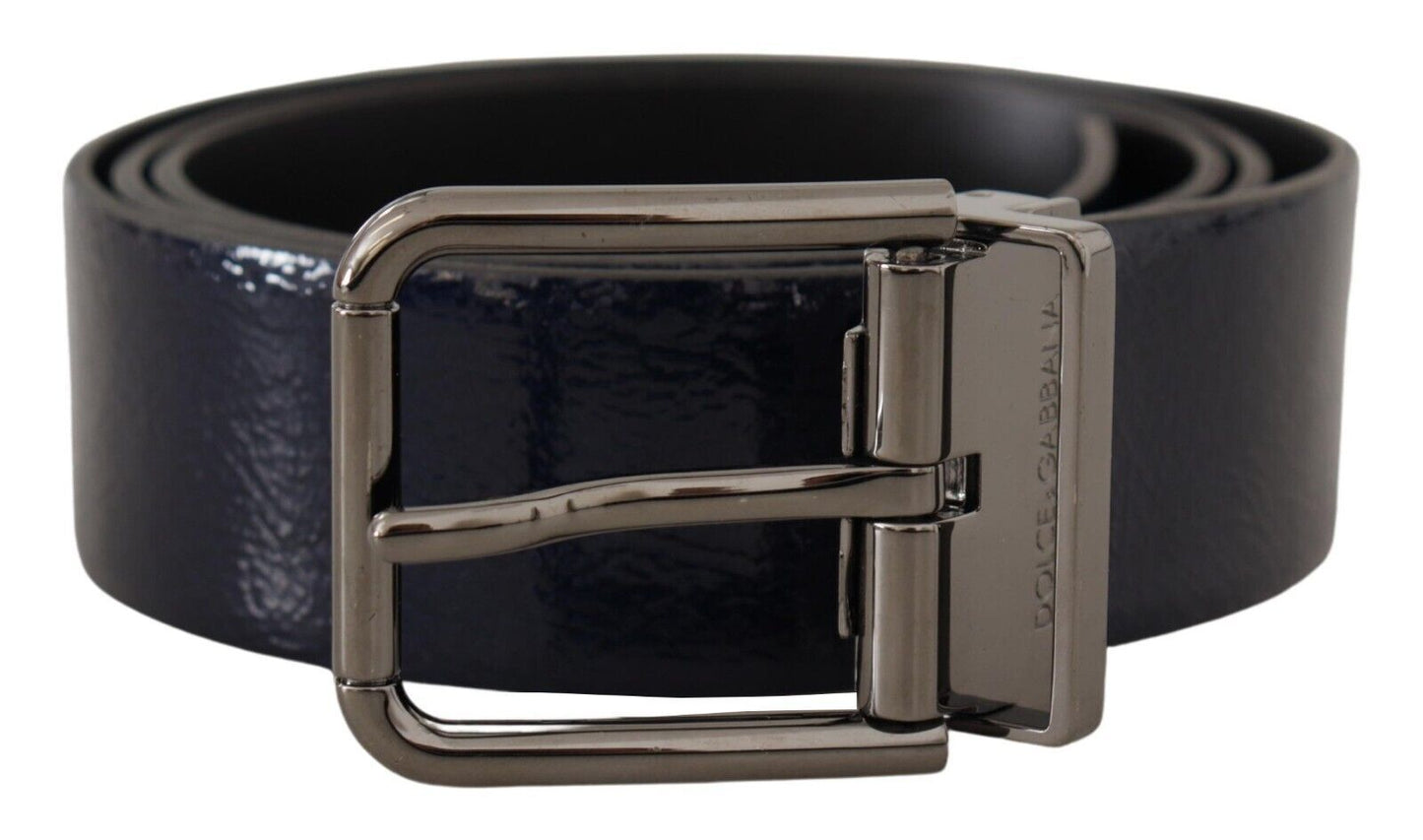 Dolce & Gabbana Elegant Blue Leather Belt with Silver Buckle - KALAJ