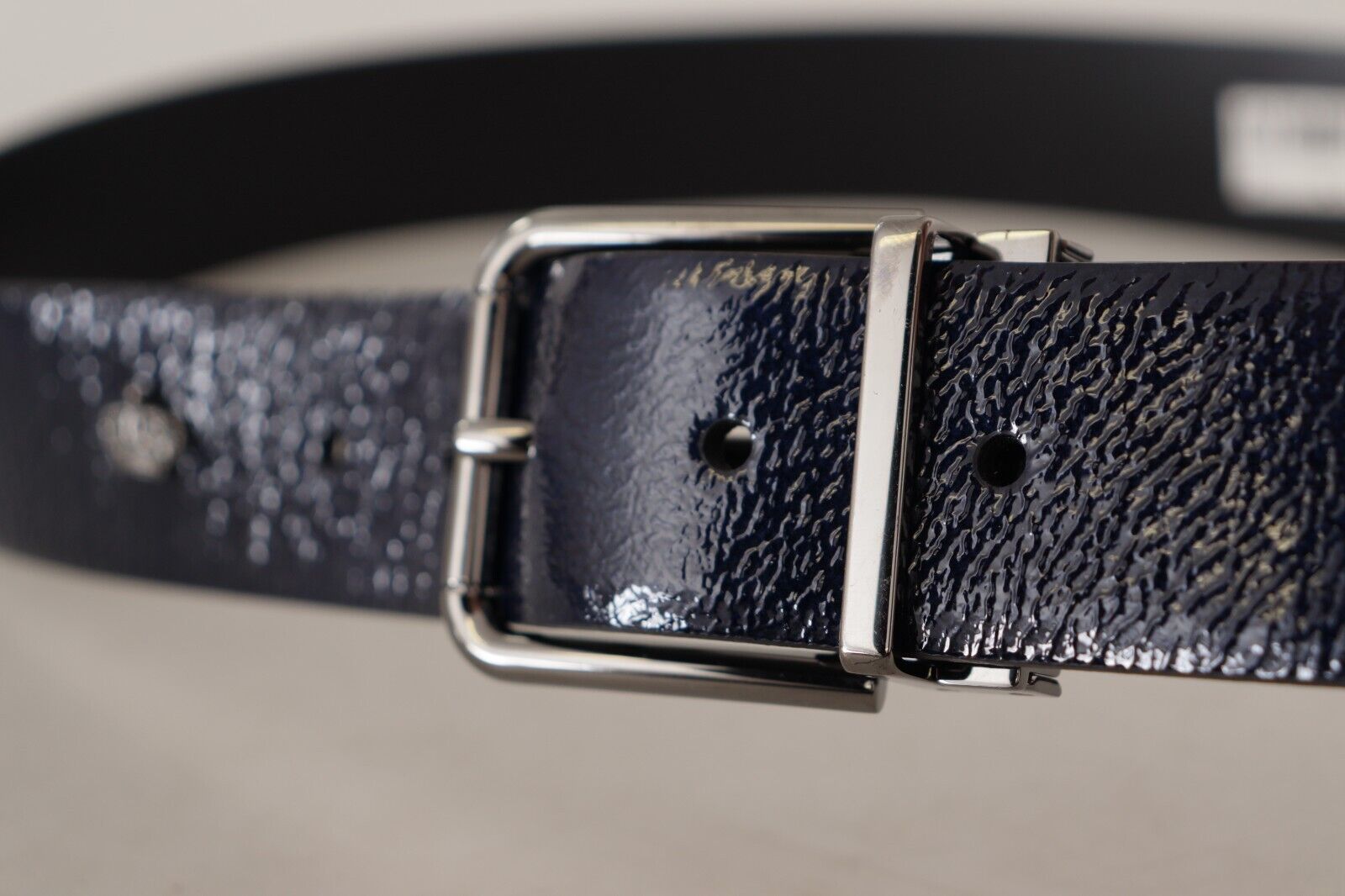 Dolce & Gabbana Elegant Blue Leather Belt with Silver Buckle - KALAJ