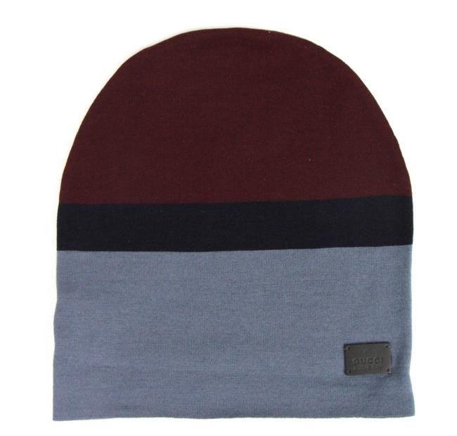 Gucci Unisex Burgundy Blue Wool Beanie Medium Knit Cap - KALAJ