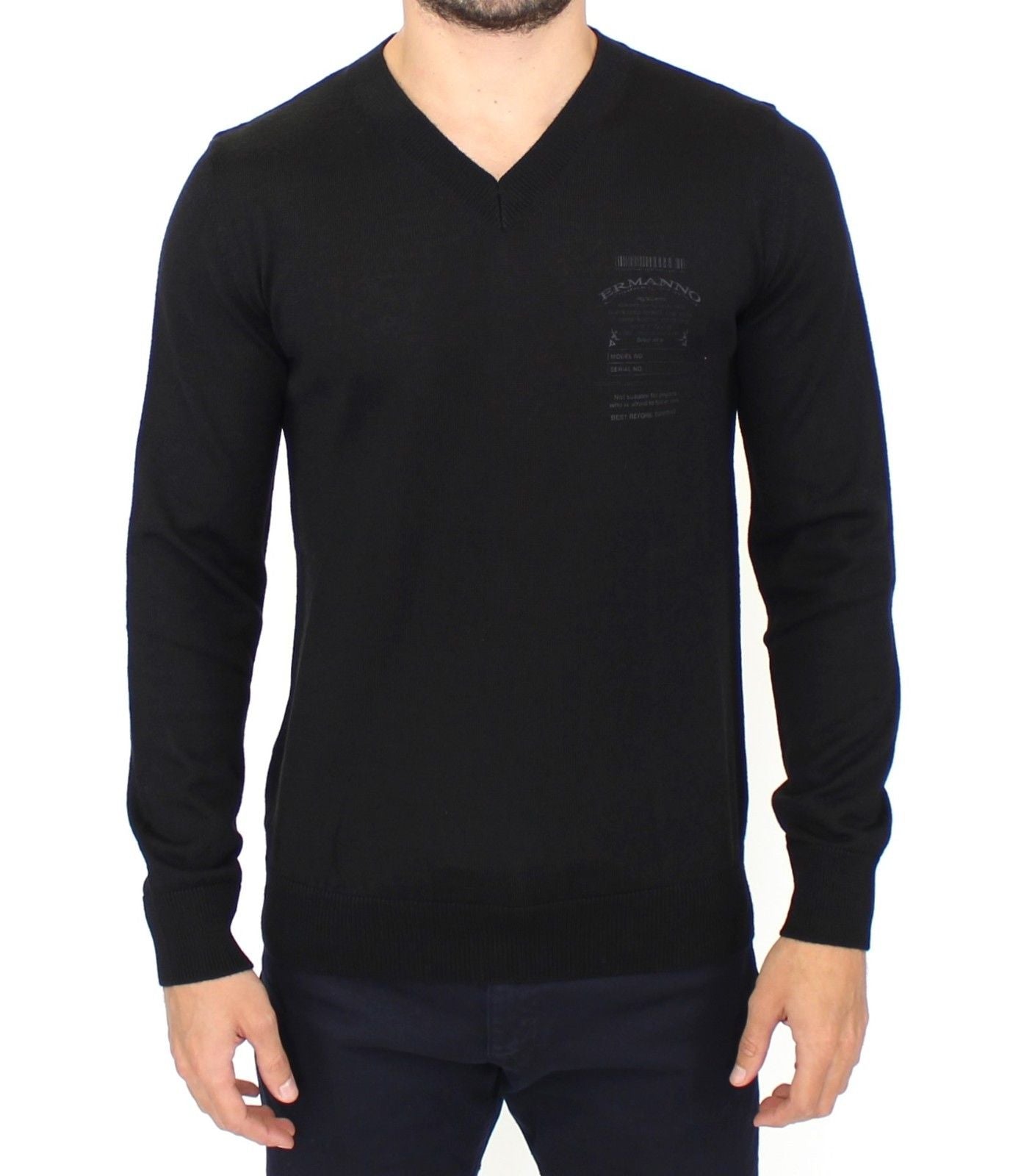 Ermanno Scervino Elegant Black V-Neck Wool Blend Sweater