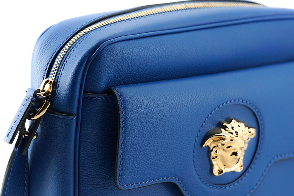 Versace Elegant Blue Calf Leather Camera Case Bag - KALAJ